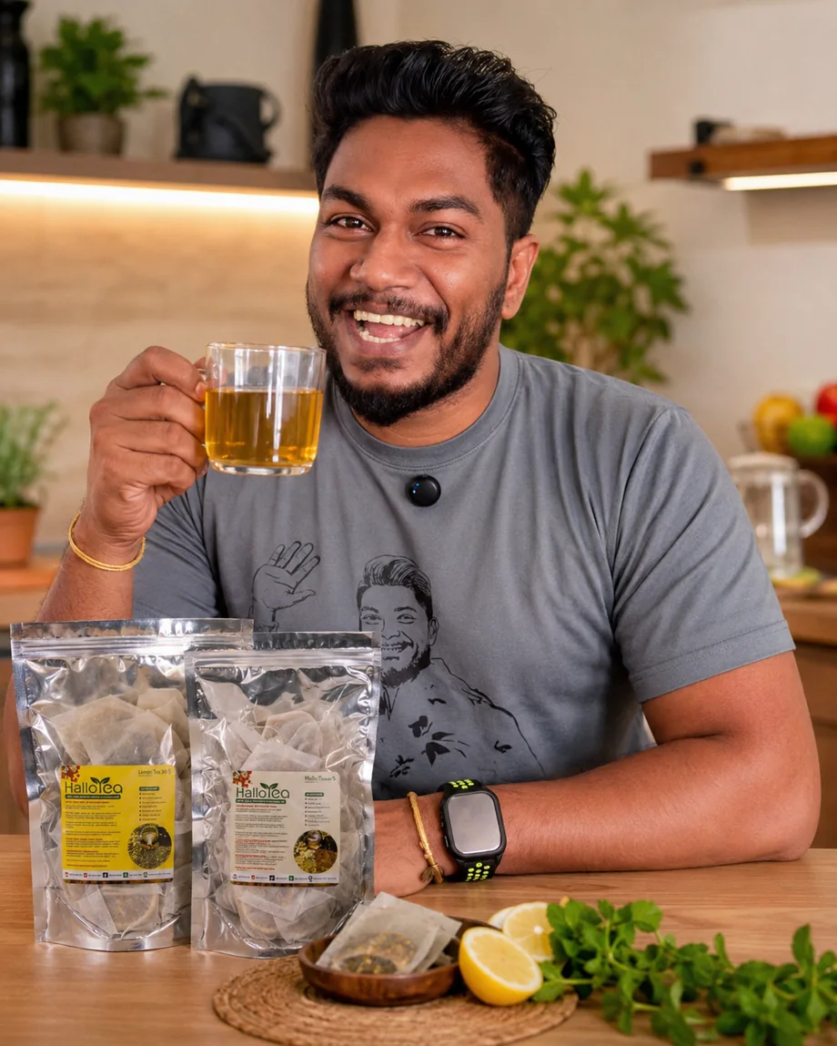 Founder enjoying HalloTea at home